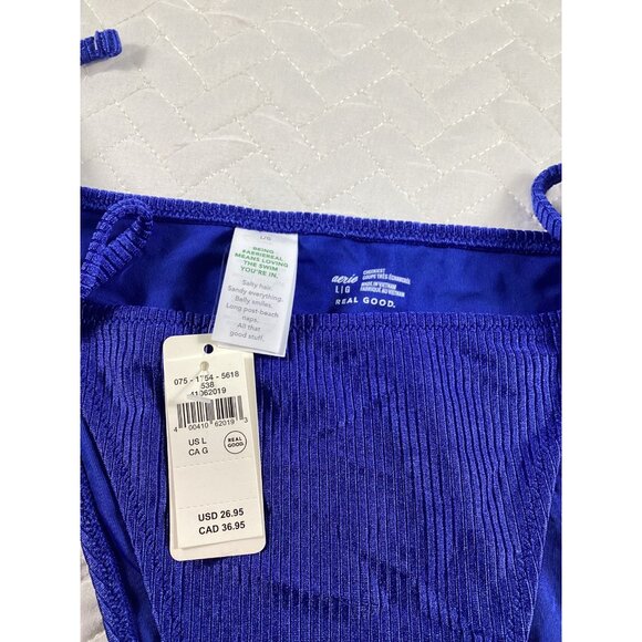 Aerie Ribbed High-Cut Bikini Bottom Tie Side Royal Blue Size S Beach Pool Summer - Picture 3 of 5